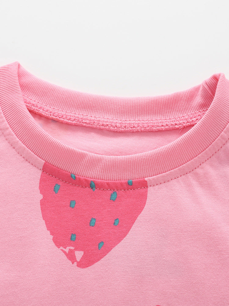Arrival Summer Baby Kids Girls Short Sleeves Strawberry Pattern T-shirt and Shorts Clothing Set