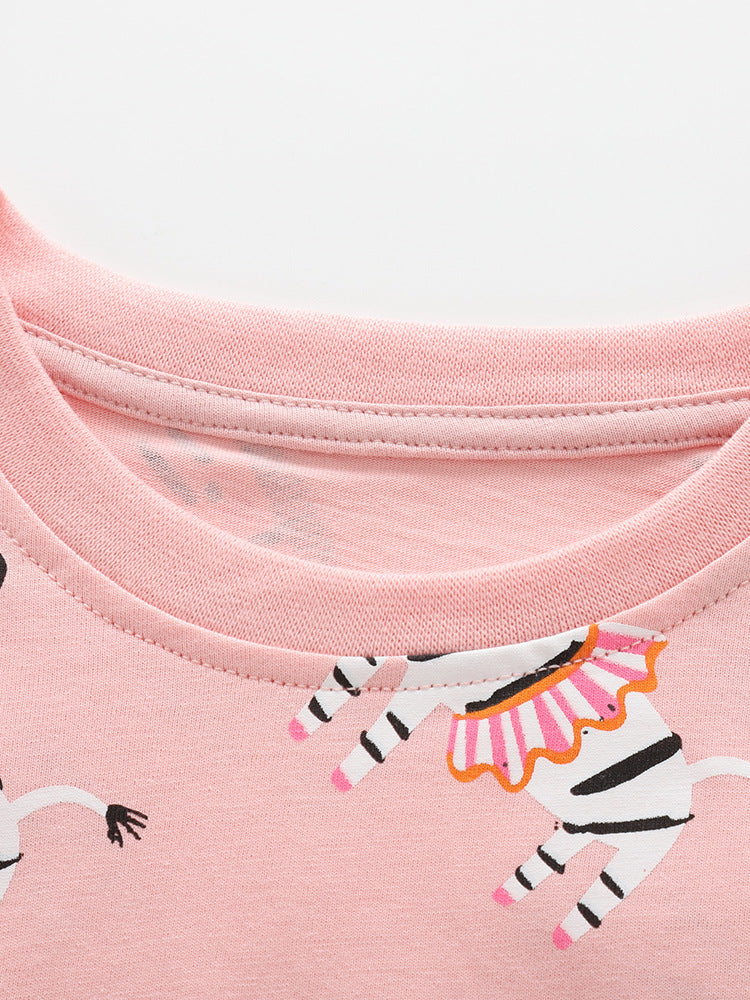 Arrival Summer Baby Kids Girls Short Sleeves Animals Cartoon Pattern Top and Shorts Clothing Set