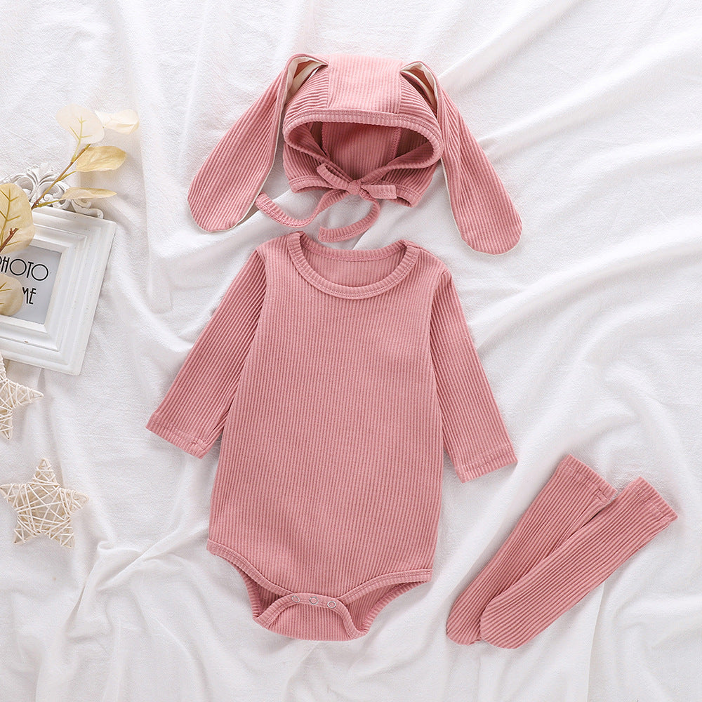 Autumn Arrival Baby Unisex Long Sleeves Solid Color Onesies with Hat and Socks, MyKids-USA®, Baby & Toddler Outfits, MyKids-USA - Size/Age - 66 (3-6M) - Color - Pink -  -  - TR2509142343-B