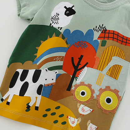 Summer Boys’ Farm Animals Cartoon Pattern T-shirt in European and American Style, MyKids-USA®, Baby & Toddler Tops, MyKids-USA -  -  -  -  -  -  - 