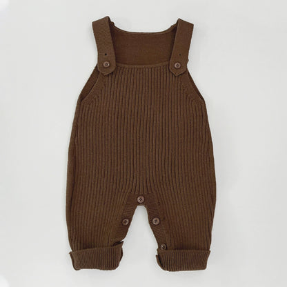 Spring Arrival Baby Unisex Sleeveless Simple Solid Color Knitted Strap Rompers Overalls, MyKids-USA®, Baby One-Pieces, MyKids-USA - Size/Age - 66 (3-6M) - Color - Brown -  -  - TR2503062243-F