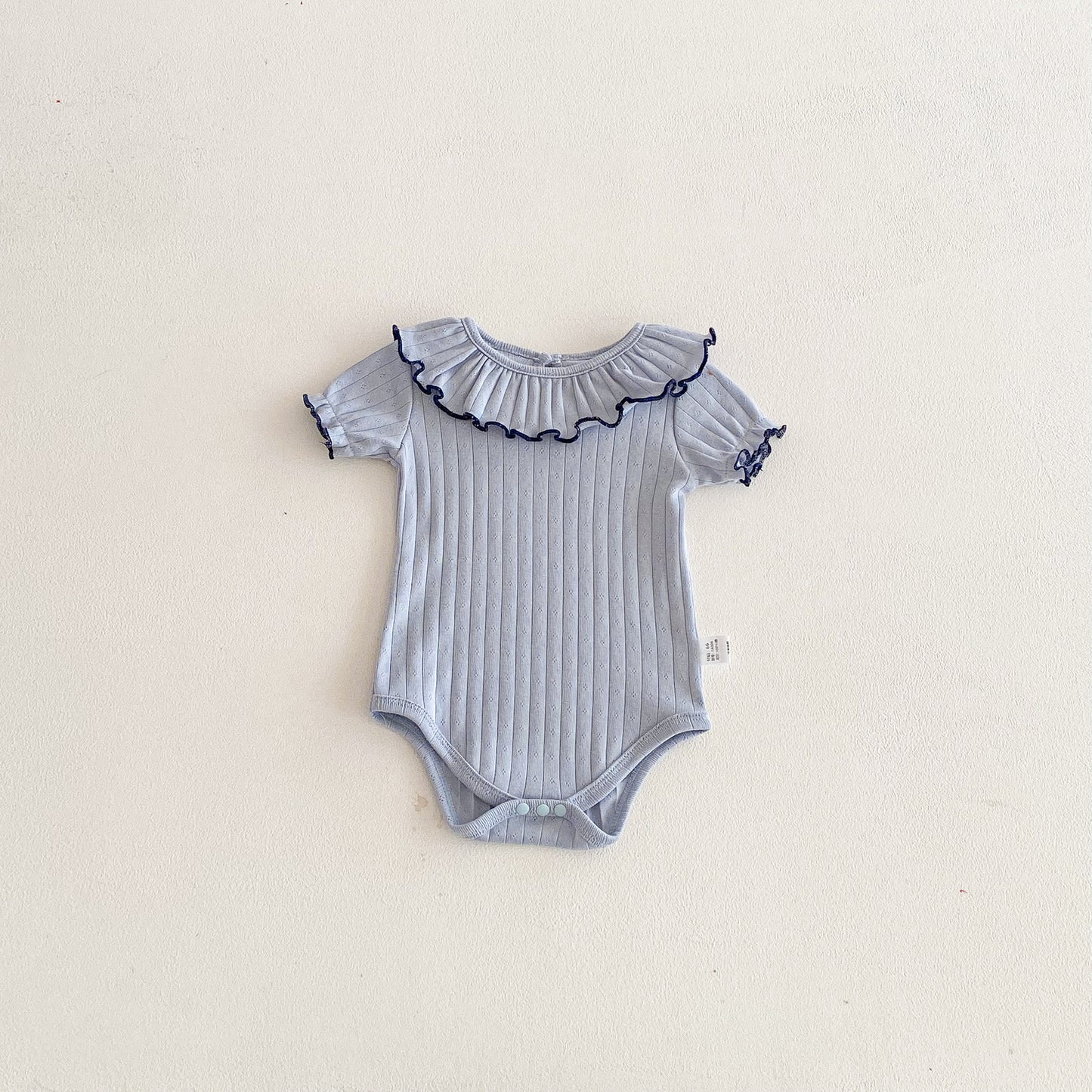 Summer Arrival Baby Girls Short Sleeves Solid Color Hollow-out Pattern Bodysuit with Collar, MyKids-USA®, Bodysuits, MyKids-USA - Size/Age - 66 (3-6M) - Color - Blue -  -  - TR2603152329-B.