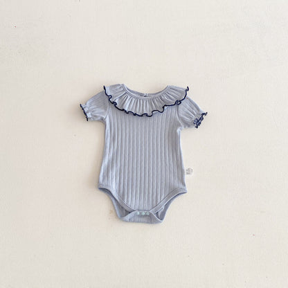 Summer Arrival Baby Girls Short Sleeves Solid Color Hollow-out Pattern Bodysuit with Collar, MyKids-USA®, Bodysuits, MyKids-USA - Size/Age - 66 (3-6M) - Color - Blue -  -  - TR2603152329-B.