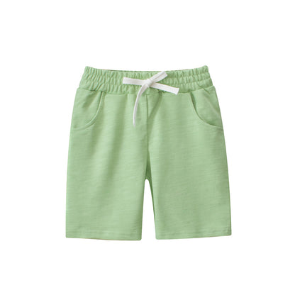 Boys Solid Color Green Soft Casual Style Shorts