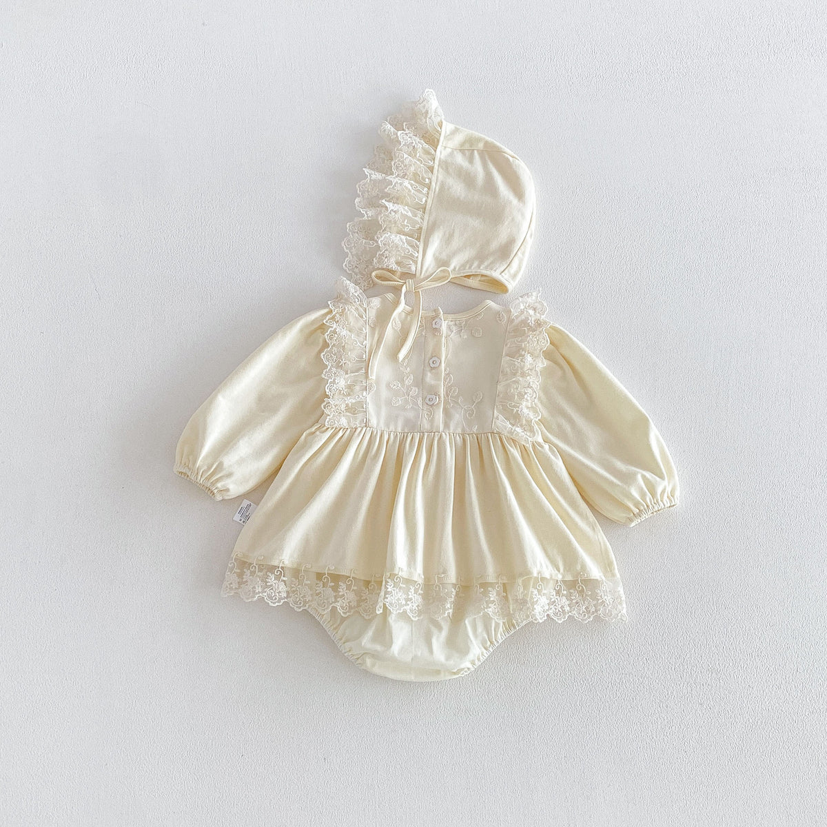 MyKids-USA® Baby Girls Long Sleeves Solid Color Lace Trim Bodysuit Dress