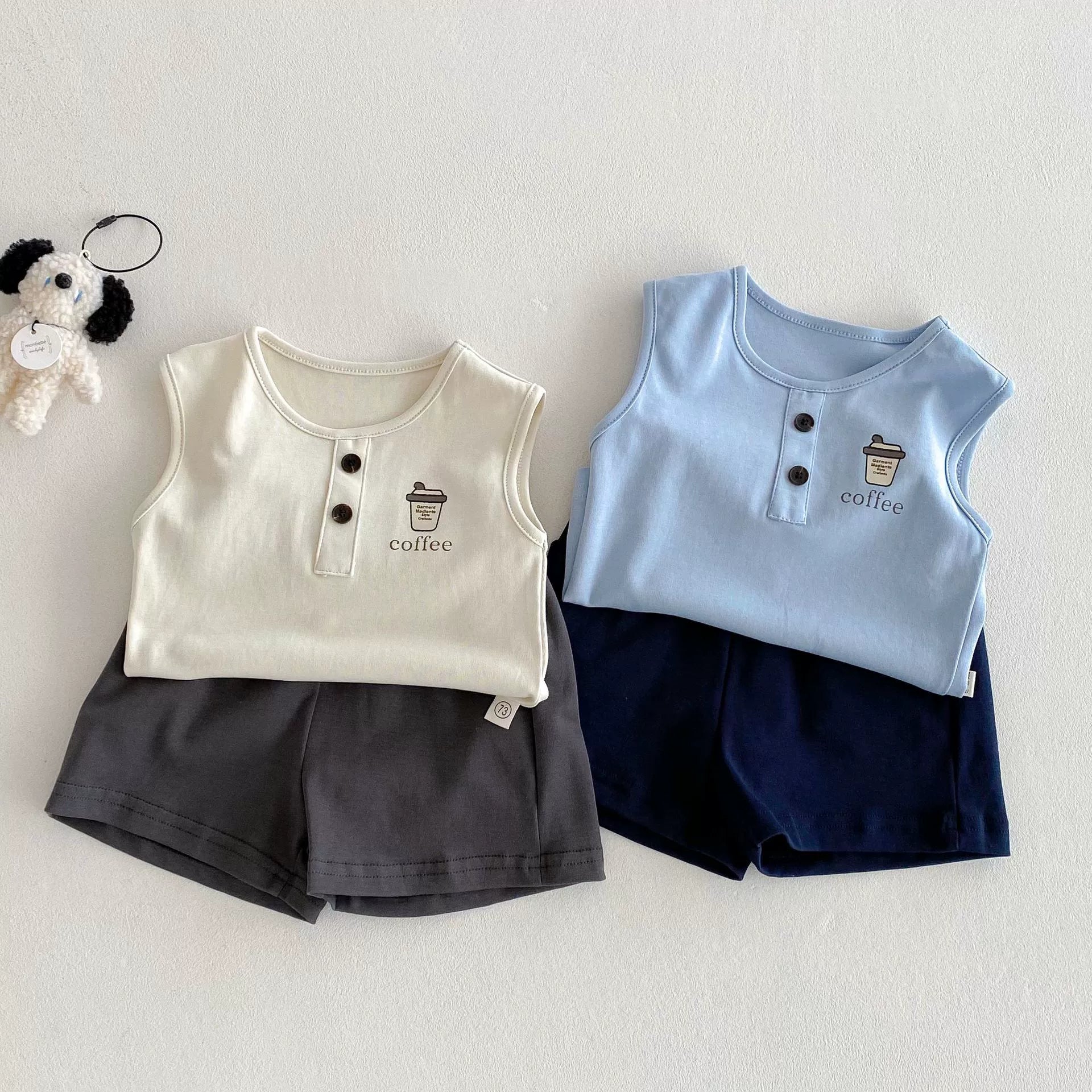 Summer Hot Selling Baby Kids Unisex Sleeveless Coffee Logo Printed Vest and Plain Shorts Clothing Set, MyKids-USA®, Baby & Toddler Outfits, MyKids-USA -  -  -  -  -  -  - 