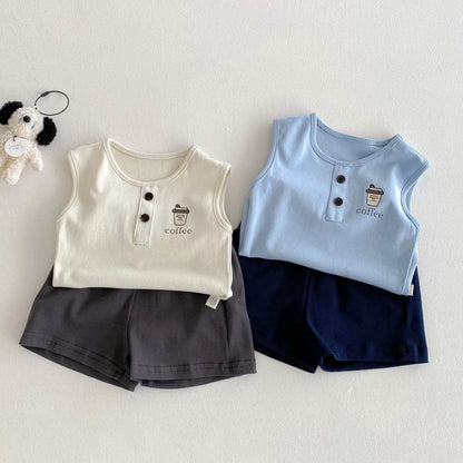 Summer Hot Selling Baby Kids Unisex Sleeveless Coffee Logo Printed Vest and Plain Shorts Clothing Set, MyKids-USA®, Baby & Toddler Outfits, MyKids-USA -  -  -  -  -  -  - 