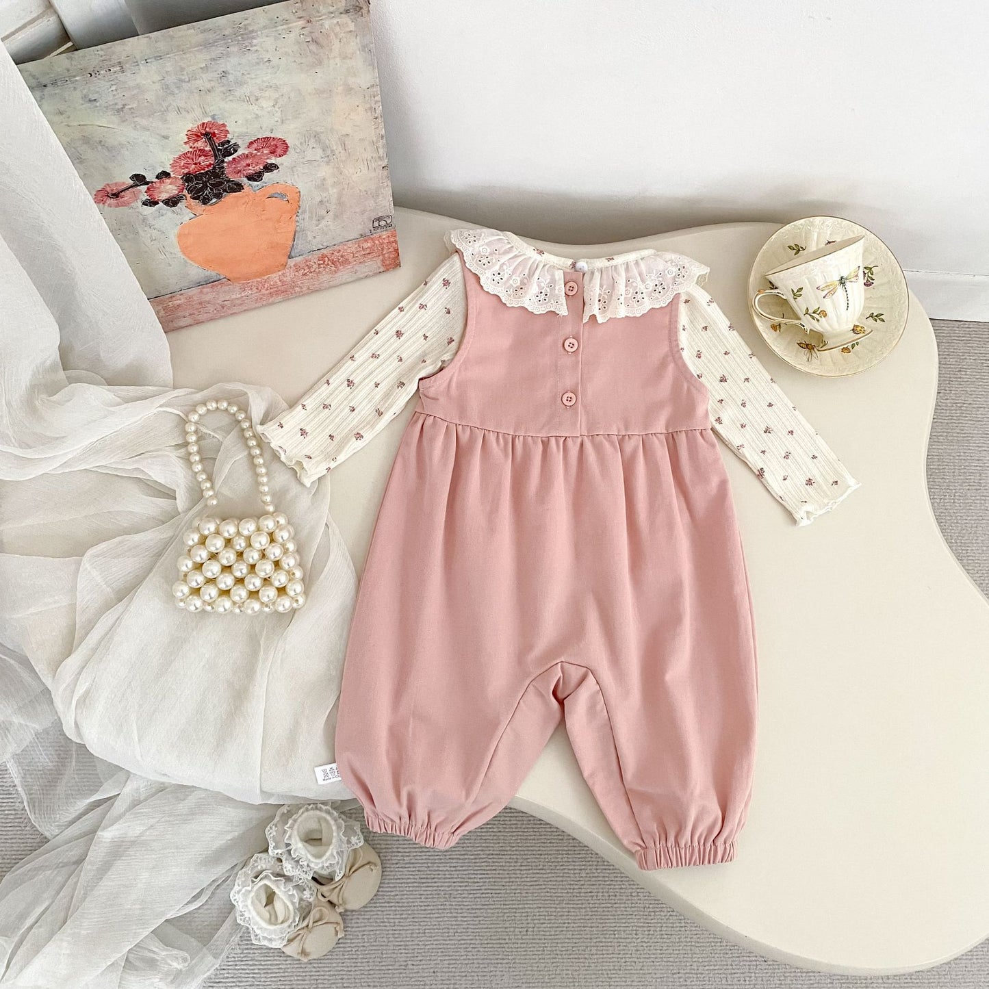 MyKids-USA® Arrival Autumn Baby Kids Girls Long Sleeves Floral Top and Pink Overalls