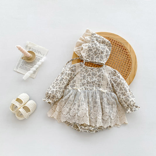 New Arrival Baby Floral Princess Onesie Dress For Girls With Lace