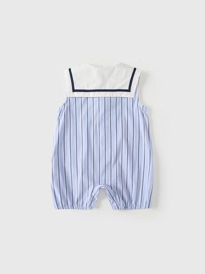 Summer Arrival Baby Boys Sleeveless Striped Pattern Preppy Rompers Bodysuits