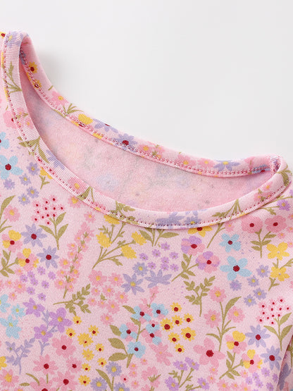 Summer Baby Kids Girls Short Sleeves Floral Pattern Dress
