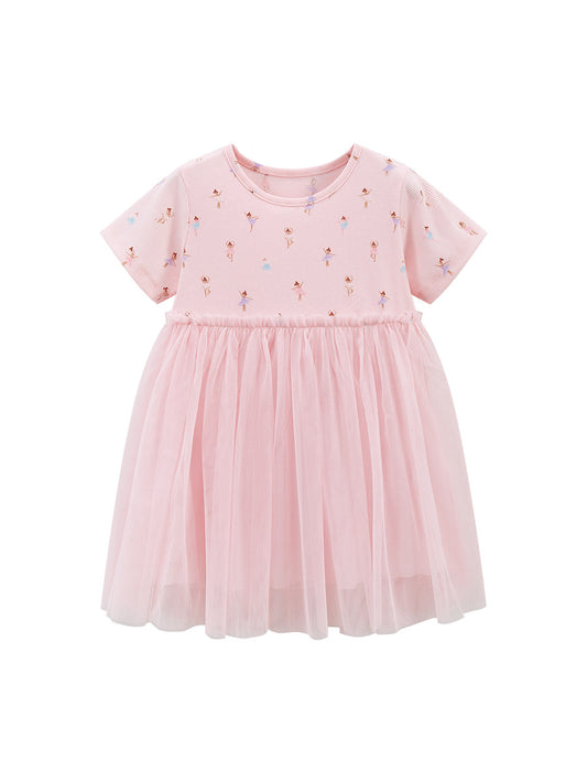 Spring And Summer Baby Girls Short Sleeves Dancers Cartoon Pattern Chiffon Dress, MyKids-USA®, Baby & Toddler Dresses, MyKids-USA - Size/Age - 90 (12-24M) - Color - Pink -  -  - TR2312071211-A