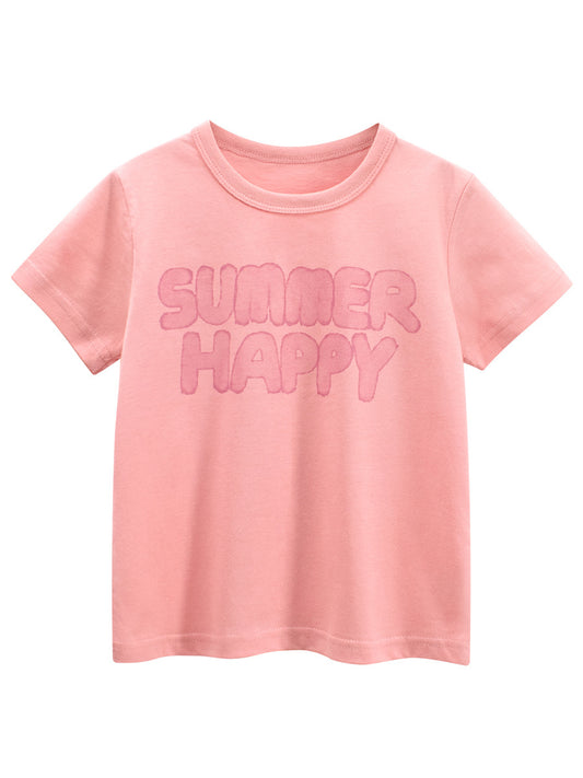 Summer Girls’ Letters Pattern T-shirt in European and American Style