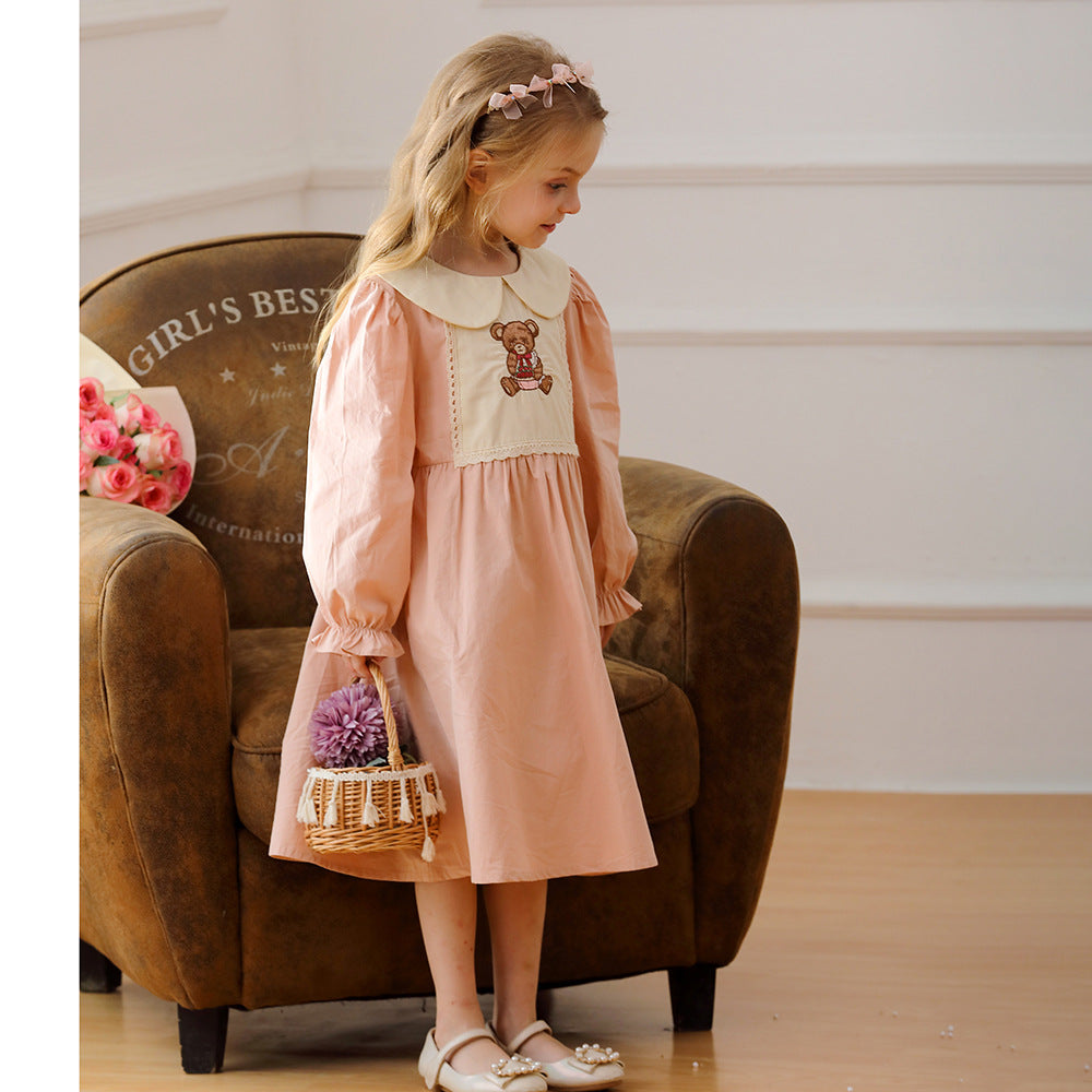 Arrival Autumn Girls Pink Long Sleeves Dress with Teddy Embroidery Pattern, MyKids-USA®, Baby & Toddler Dresses, MyKids-USA -  -  -  -  -  -  - 