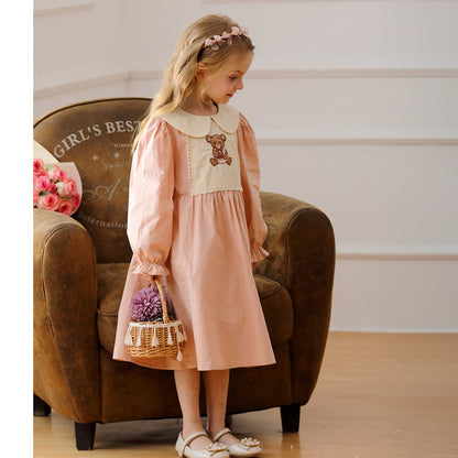 Arrival Autumn Girls Pink Long Sleeves Dress with Teddy Embroidery Pattern, MyKids-USA®, Baby & Toddler Dresses, MyKids-USA -  -  -  -  -  -  - 