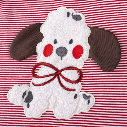 Summer Arrival Puppy and Striped Pattern Short Sleeves Dress for Stylish Girls