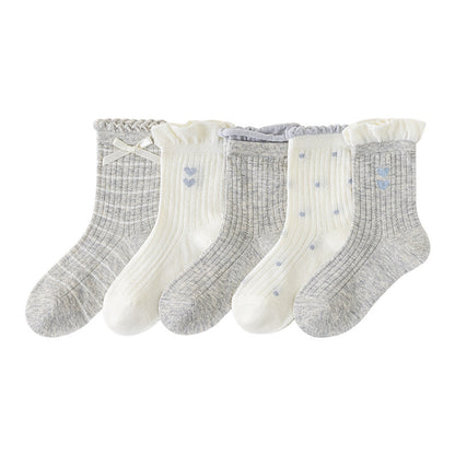 Summer and Spring Baby Kids Girls Cute Grey and Beige Socks 1 Lot=5-Pair Set, MyKids-USA®, Baby & Toddler Socks & Tights, MyKids-USA - Size/Age - M (3-5Y) - Color - Grey -  -  - TR2604242100-A.