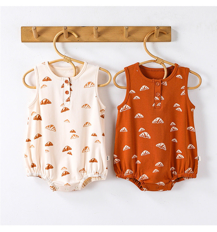 Summer Arrival Baby Unisex Crew Neck Sleeveless Croissants Pattern Onesies Bodysuits, MyKids-USA®, Baby One-Pieces, MyKids-USA -  -  -  -  -  -  - 