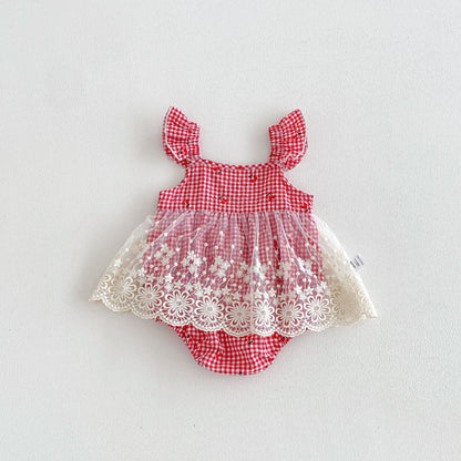Design Summer Baby Kids Girls Fly Sleeves Plaid Pattern Strap Bodysuit, MyKids-USA®, Baby & Children's One-Pieces, MyKids-USA -  -  -  -  -  -  - .