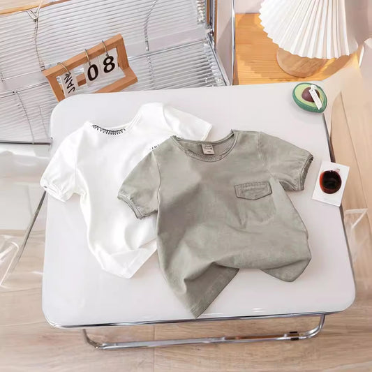 Summer New Arrival Kids Unisex Crew Neck Short Sleeves Thin Simple Top Base T-Shirt