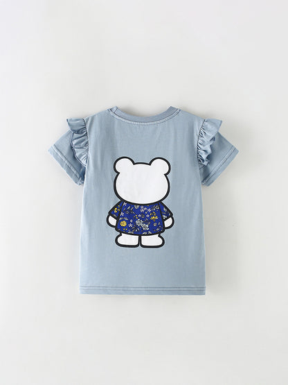 Summer Girls’ Cartoon Pattern T-shirt in European and American Style