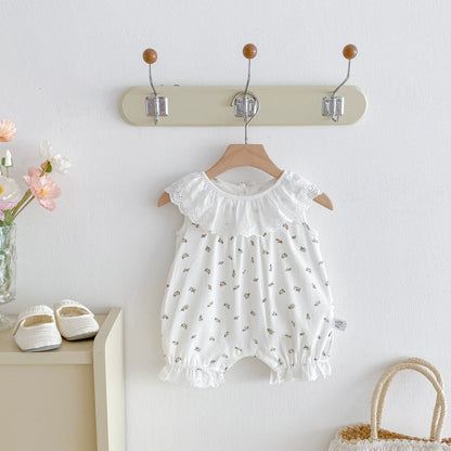 Summer Arrival Baby Girls Floral Pattern Sleeveless Rompers, MyKids-USA®, Baby One-Pieces, MyKids-USA - Size/Age - 66 (3-6M) - Color - Beige -  -  - TR2506232146-A