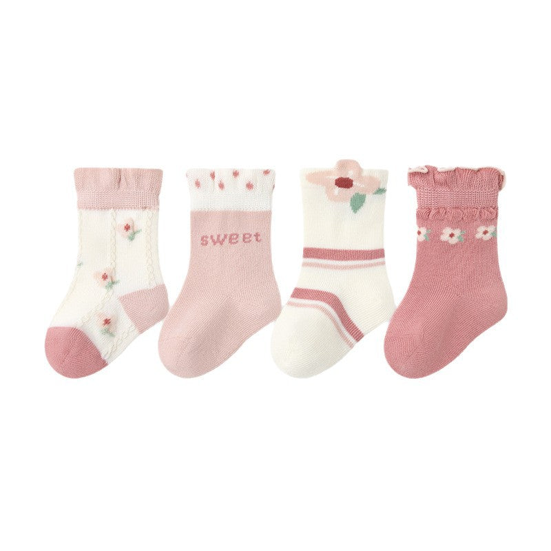 Autumn and Spring Arrival Baby Unisex Breathable Cute Cartoon Pattern Socks 1 Lot=4-Pair Set, MyKids-USA®, Baby & Toddler Socks & Tights, MyKids-USA - Size/Age - XS (0-6M) - Color - Pink -  -  - TR2511192247-F