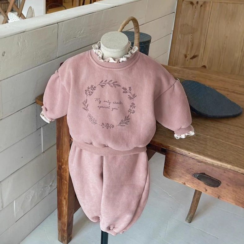 Winter and Spring Baby Kids Girls Long Sleeves Flowers and Letters Pattern Pullover and Pants Clothing Set, MyKids-USA®, Baby & Toddler Outfits, MyKids-USA - Size/Age - 73 (6-9M) - Color - Pink -  -  - TR2601242202-A.