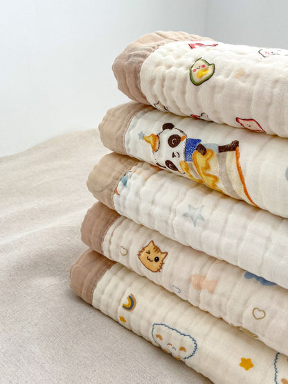 Newborn’s And Children’s Adorable Soft And Absorbent Cartoon Printed Cotton Muslin Bath Towel