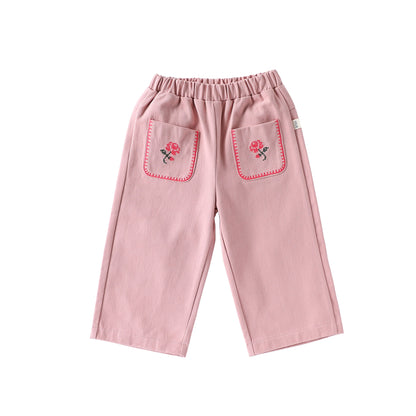 Spring and Autumn Arrival Casual Baby Kids Girls Flowers Pattern Pants, MyKids-USA®, Trousers, MyKids-USA - Size/Age - 80 (9-12M) - Color - Pink -  -  - TR2509272335-B