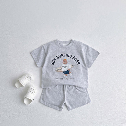 Summer Baby Kids Unisex Casual Letters and Teddy Bear Pattern Short Sleeves Top Shirt and Shorts Clothing Set, MyKids-USA®, Baby & Toddler Outfits, MyKids-USA - Size/Age - 66 (3-6M) - Color - Grey -  -  - TR2505241637-A