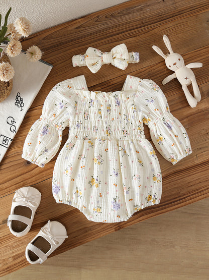 MyKids-USA® Autumn Design Baby Girls Flowers Pattern Long Sleeves Bodysuit