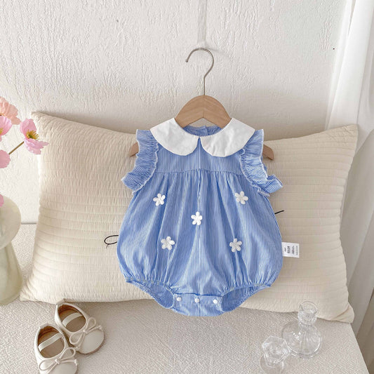 Summer Arrival Baby Girls Cute Thin Blue Sleeveless Flowers Pattern Onesies, MyKids-USA®, Baby One-Pieces, MyKids-USA -  -  -  -  -  -  - 