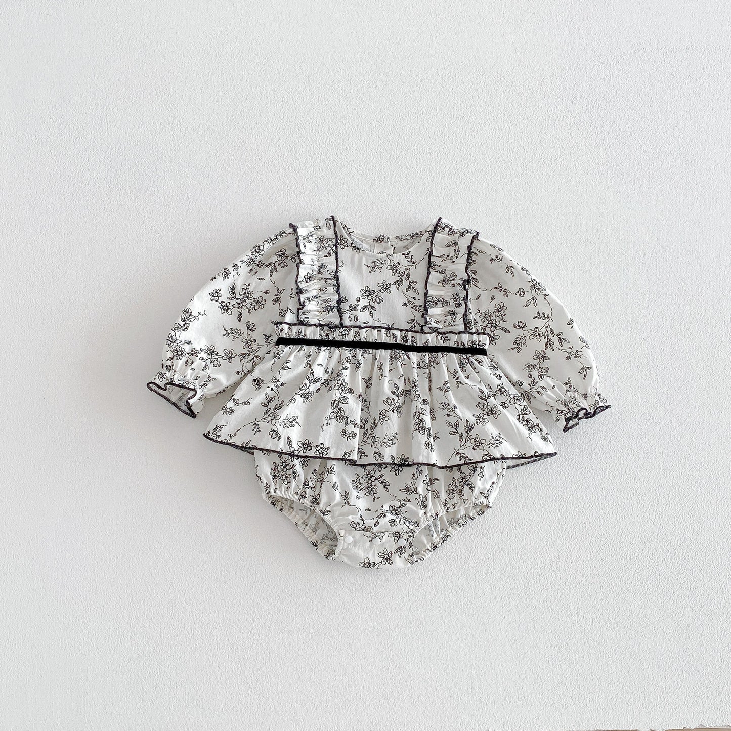 Spring Arrival Baby Girls Long Sleeves Crew Neck Floral Bodysuit, MyKids-USA®, Bodysuits, MyKids-USA - Size/Age - 66 (3-6M) - Color - Beige -  -  - TR2601301648-A.