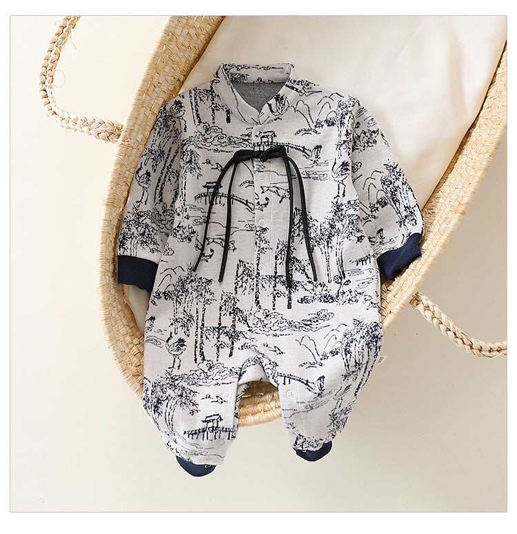Autumn and Spring Arrival Baby Girls Chinese Painting Pattern Long Sleeves Rompers with Collar, MyKids-USA®, Baby One-Pieces, MyKids-USA -  -  -  -  -  -  - 
