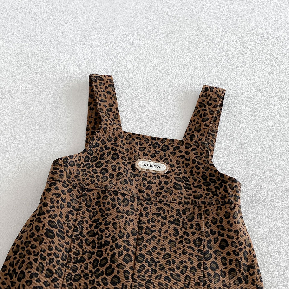 MyKids-USA® Hot Selling Autumn Baby Kids Long Sleeves Solid Color Top and Sleeveless Leopard Overalls Set