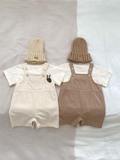 New Arrival Summer Baby Kids Unisex Solid Color Cotton Overalls Onesies