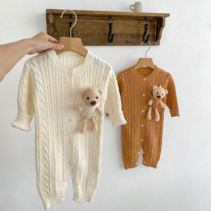 New Autumn Infant Baby Unisex Solid Knit Sweaters Long Sleeve Romper Include Little Bear