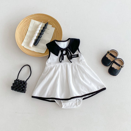 Summer Arrival Baby Girls Sleeveless Letters Pattern Preppy Collar Onesies Dress, MyKids-USA®, Baby & Toddler Dresses, MyKids-USA -  -  -  -  -  -  - 