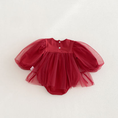 Spring Arrival Baby Girls Long Sleeves Butterfly-bows and Tulle Decorated Bodysuit, MyKids-USA®, Bodysuits, MyKids-USA -  -  -  -  -  -  - .