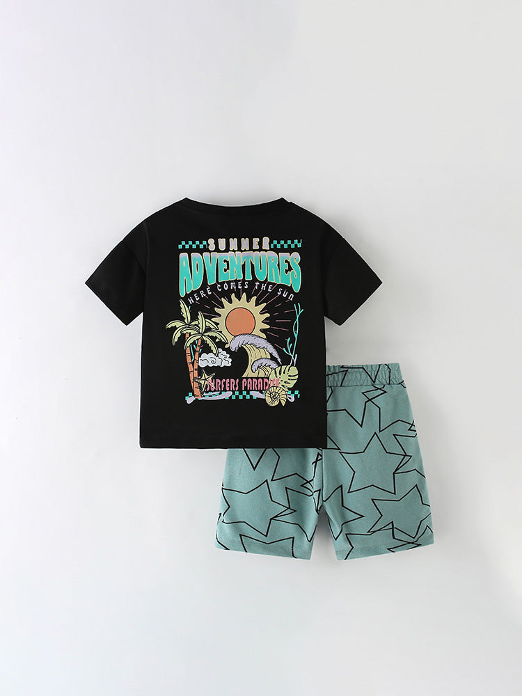 Summer Baby Kids Sun and Stars Pattern T-shirt and Shorts Clothing Set for Boys, MyKids-USA®, Baby & Toddler Outfits, MyKids-USA -  -  -  -  -  -  - 