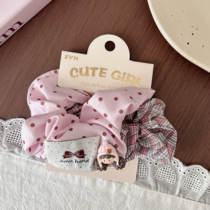 Cute Spring Ponytail Hair Tie — Blue & Pink Plaid Scrunchie with Polka Dot Bow, MyKids-USA®, Ponytail Holders, MyKids-USA - Size/Age - Average Size (0-12Y） - Color - Light Pink -  -  - TR2604161533-F.