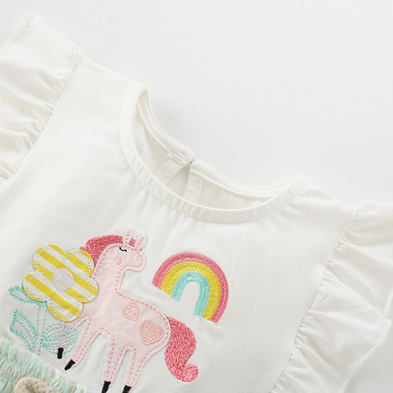 Summer Arrival Cartoon Animals and Rainbow Pattern Fly Sleevels Dress for Stylish Girls, MyKids-USA®, Baby & Toddler Dresses, MyKids-USA -  -  -  -  -  -  - 