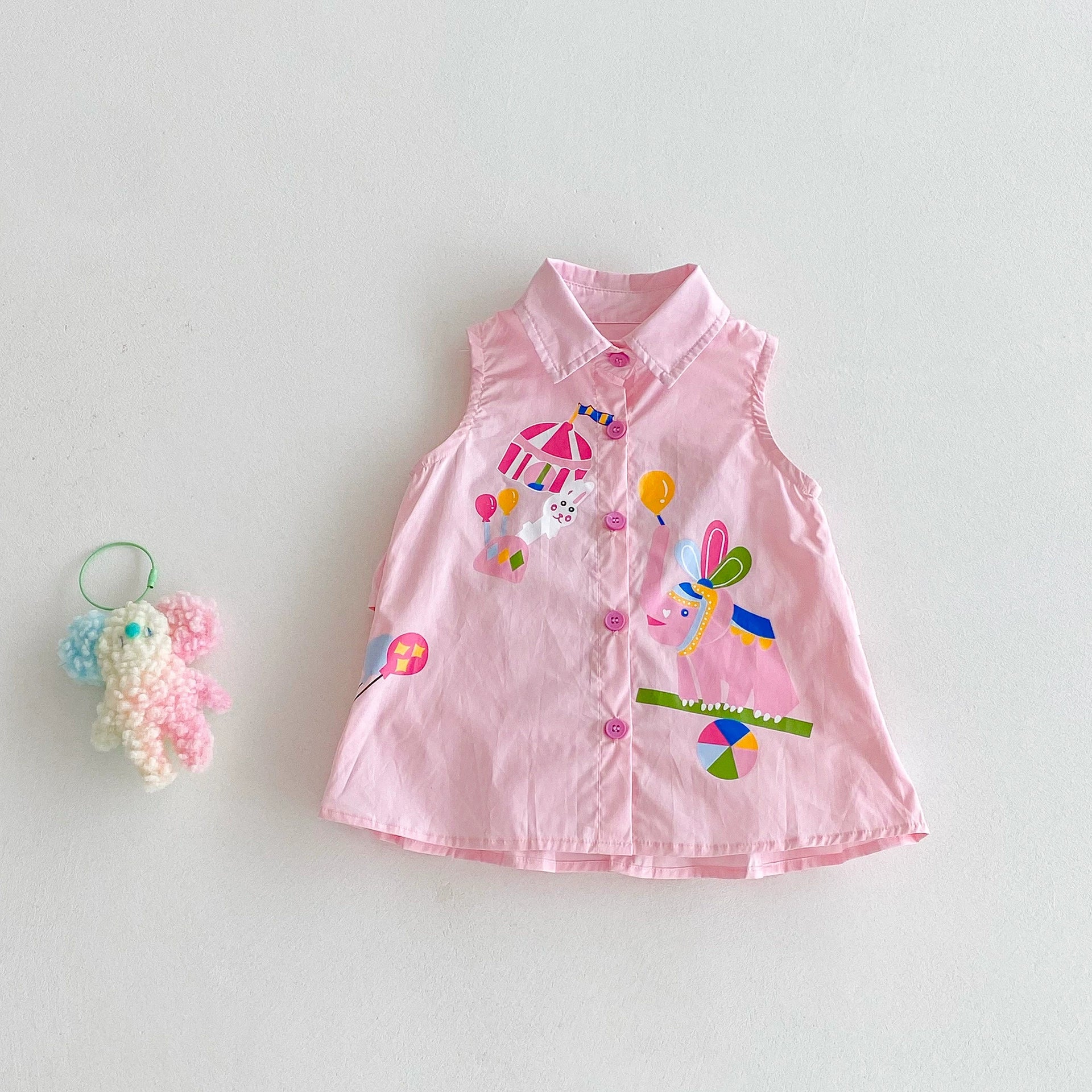 Summer Arrival Baby Girls Cartoon Pattern Sleeveless Single Breasted Dress with Turn-down Collar, MyKids-USA®, Baby & Toddler Dresses, MyKids-USA -  -  -  -  -  -  - 