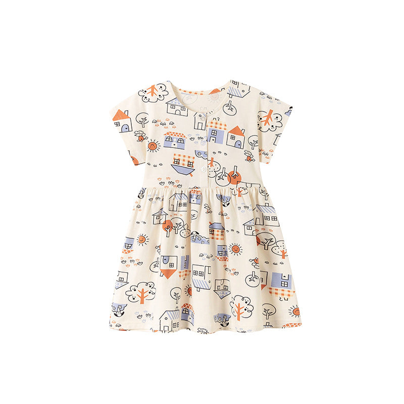 Summer Arrival Cartoon Pattern Crew Neck Short Sleeves Dress for Stylish Girls, MyKids-USA®, Baby & Children's Dresses, MyKids-USA -  -  -  -  -  -  - .