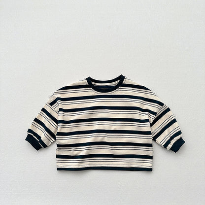 Baby Kids Boys Casual Striped Crew Neck Long Sleeve Loose Shirt