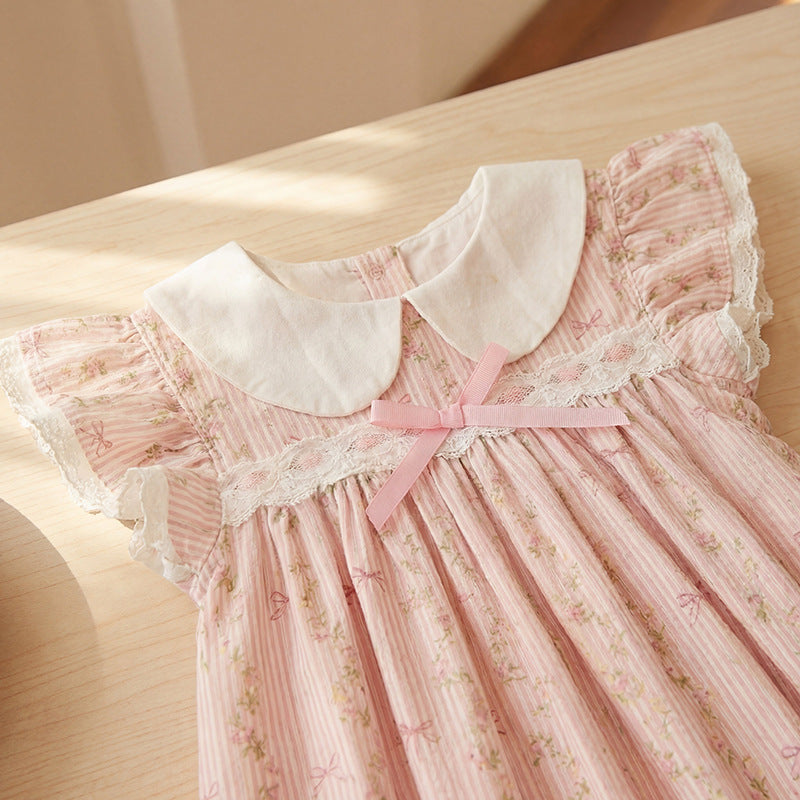 Summer New Arrival Baby Girls Fly Sleeves Flowers and Striped Pattern Dress, MyKids-USA®, Baby & Children's Dresses, MyKids-USA® -  -  -  -  -  -  - .