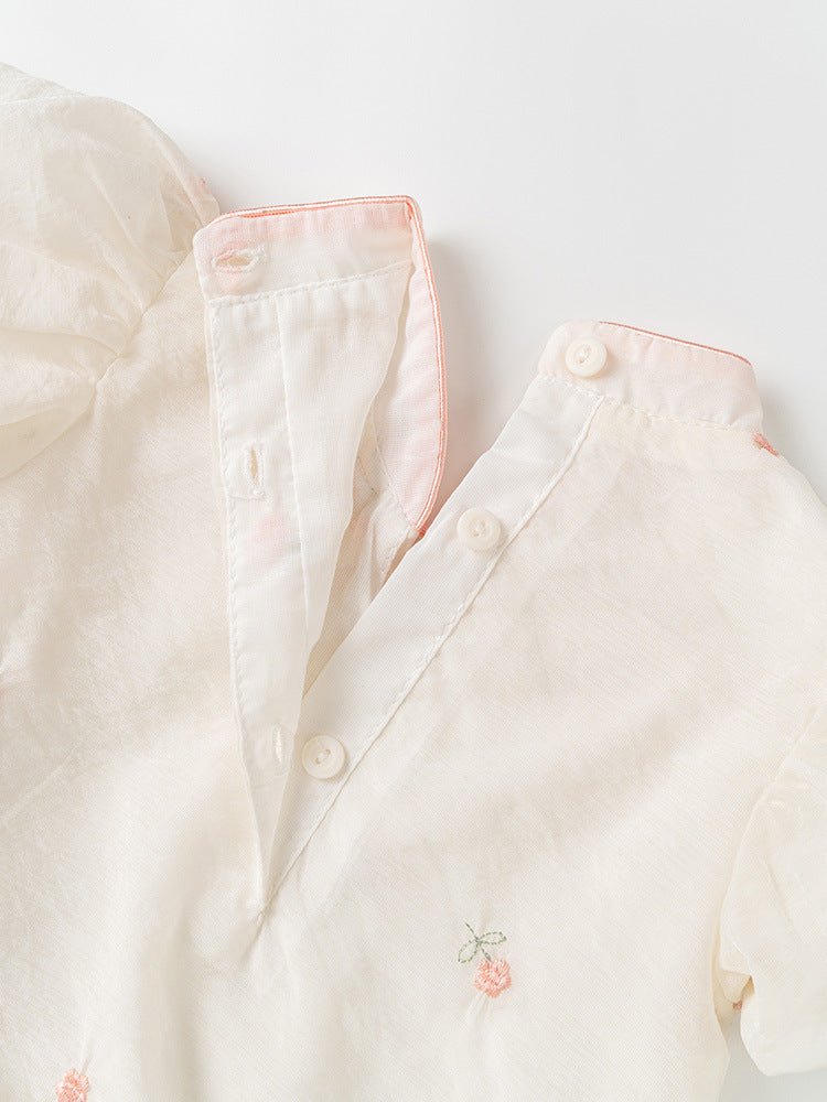 Summer New Design Baby Girls Light Floral Pattern Short Sleeves Stand Collar Sweet Cute Onesies
