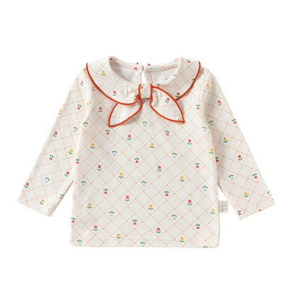 MyKids-USA® Autumn Arrival Baby Kids Girls Long Sleeves Flowers Pattern Navy Collar Top