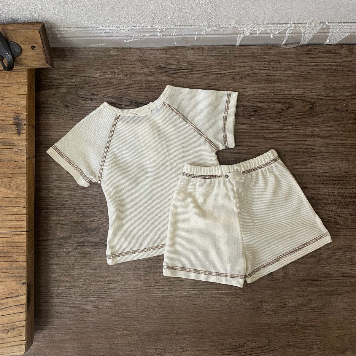 Arrival Summer Baby Kids Short Sleeves Waffle Grid T-shirt and Shorts Clothing Set